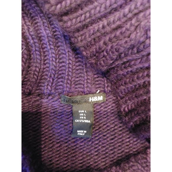 H&M Women's Dark Purple Cowl Neck Sweater Large Italy Wool Blend - Picture 3 of 8